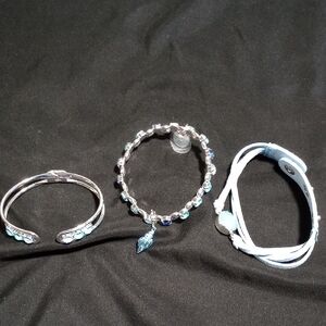 Silver-Tone Blue Crystal Bracelet with Leaf Charm - Women Jewelry